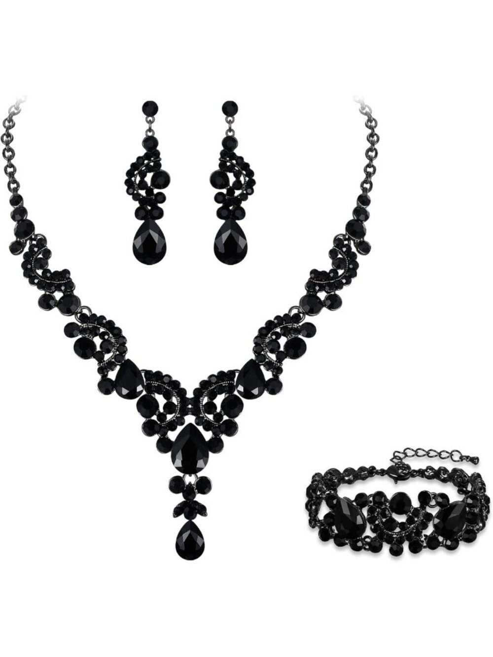 Elegant Rhinestone Crystal Art Deco Bridal Prom Floral Wave Jewelry Set